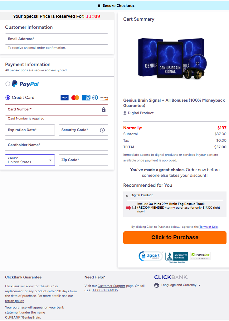 Genius Brain Signal Checkout Page